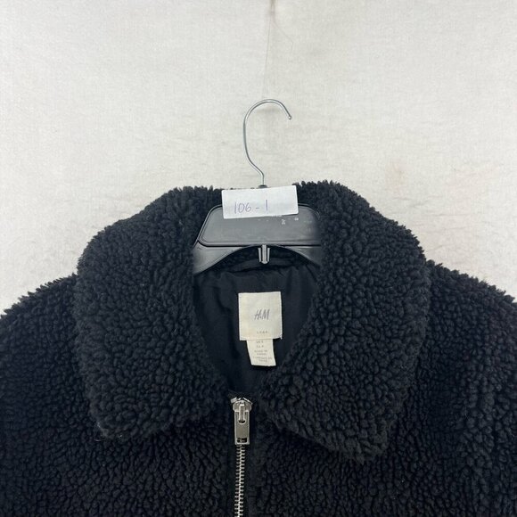 H&M LOGG Jacket Womens S Black Sherpa Fleece Lined Relaxed Fit Furry Casual - Picture 13 of 13